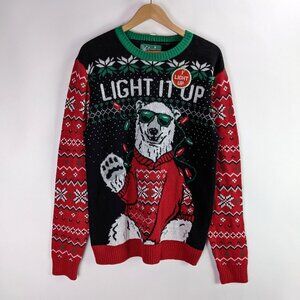 Ugly Christmas Sweater Unisex XL Polo Bear “Light It Up” Holiday Knit Tight Knit